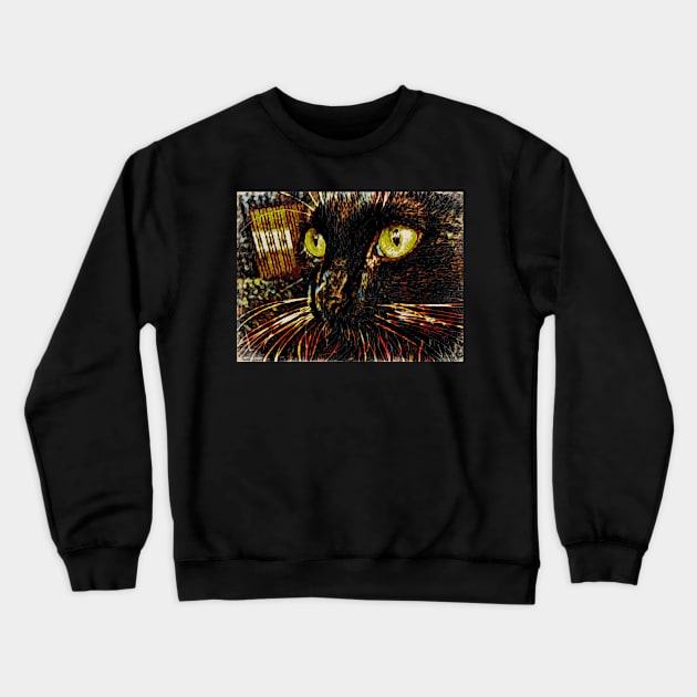 Black Cat Abstract Art Crewneck Sweatshirt by jillnightingale